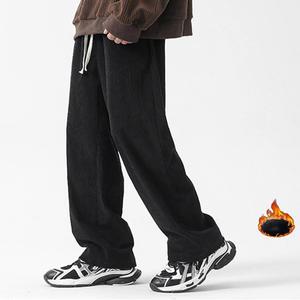 기모 골덴 바지 통 일자핏 와이드 검정 팬츠