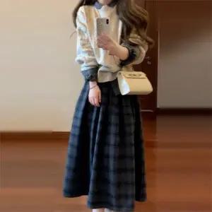 클래식 체크셋업 차콜크림쓰리피스