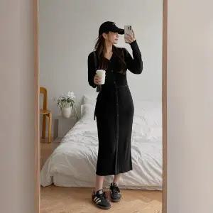 [제작/빅사이즈]이블렛 에블디 V넥 허리끈 SET 니트 롱원피스 제이스타일