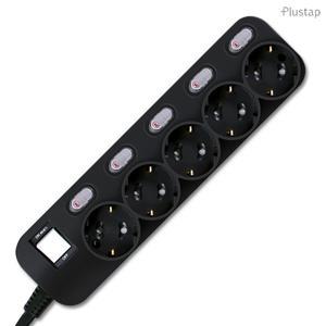 플러스탭 국산 개별 스위치 절전 접지 고용량 고전압 멀티탭 5구 블랙 4m 3200w