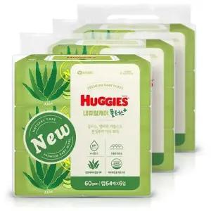 하기스 물티슈 내츄럴케어 플러스 캡형 64매x6입 3팩