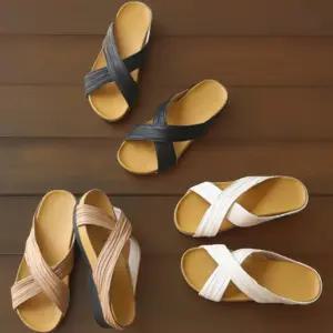 여성용 심플 컬러 꼬임 스트랩 뮬 샌들 슬리퍼