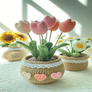 슈버 튤립 해바라기 꽃다발 뜨기 패키지 뜨개도안 화분 코바늘 DIY