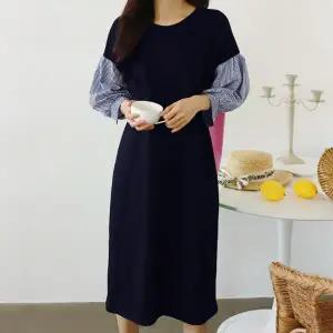 [보리보리/보리맘]봉배색 7부 루즈핏 원피스