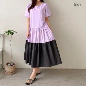 [보리보리/보리맘]쥬스 배색 고급 코튼 원피스 빅사이즈 오피스 임부복 여름 롱원피스