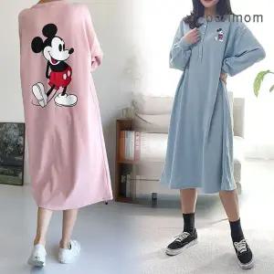 [보리보리/보리맘]버튼 믹키 긴팔 수유 원피스 단추 수유복 임부복 ID144