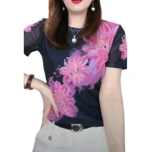 꽃무늬 라인댄스복 메쉬 테니스 상의 라운드넥 스포츠 티셔츠