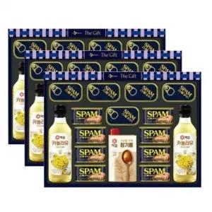 스팸 레드라벨 선물세트 3세트 스팸 참기름 식용유 추석 명절 선물 세트 (WFJXIIA)