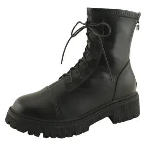 키높이 속굽 레이스업 플랫 워커 부츠 7cm 블랙