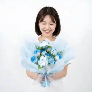 졸업식 비누꽃다발 10송이 모음 이벤트 기념일 축하꽃 졸업선물 (블루 장미)