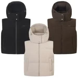 네파 여성 덕다운 후드 베스트 여자 겨울 패딩 조끼 오리털 충전재 모자 탈부착 레이어드 보온성 광택