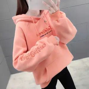 기모맨투맨 여자후드티 오버핏 핑크 맨투맨 기모 가을 겨울 키작녀 후드
