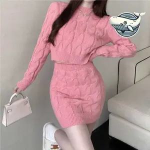 [하프클럽/]러블리 핑크 니트 세트 크롭탑 스커트 캐주얼