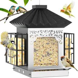 야외 행잉을 위한 새 모이통 더블 스위트 케이지 내후성 금속 지붕이 있는 핀치 카디널 치카디 야생 새를