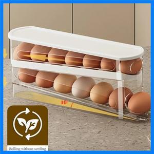 슬라이드형 계란 상자 이중 자동 계란 롤러 냉장고 측면 도어 계란 보관 주방 조리대 계란 홀더