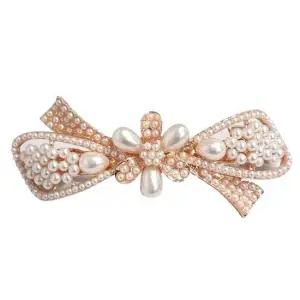 진주 꽃리본 자동핀 반묶음 머리핀 헤어핀