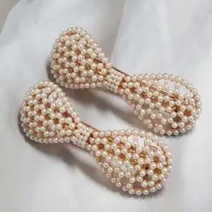 화이트 진주알 자동머리핀 원형 행사 장식삔