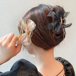 예쁜 리본 반 머리 묶음 꽃 집게 핀 진주 헤어 삔