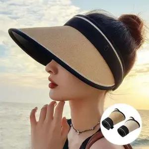 라탄 여성 햇빛가리개 돌돌이 모자 썬캡 바캉스 여름 여자 자외선차단 썬캡 휴대용 모자 베이지 오트밀 2개