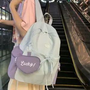 캐주얼 투톤 배색 포켓 수납 럭키 여성 백팩 책가방