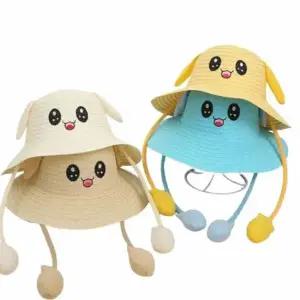 여름 밀짚 토끼 귀 모자 아동밀짚모자 움직이는귀모자 유아토끼모자