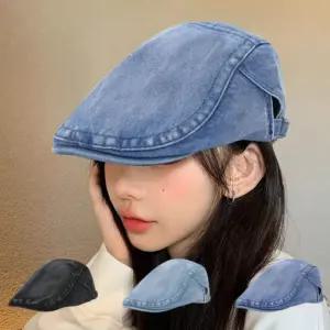 여성 데님 캐주얼 베레모 1P 사이즈조절 신사 모자 청베레모 데님헌팅캡
