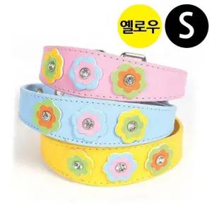 목줄 플라워 강아지 S 옐로우 지엠펫 가죽목줄 샤이니 (WFJ7U8L)