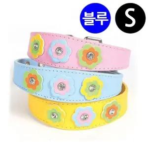 지엠펫 플라워 강아지 S 목줄 샤이니 블루 가죽목줄 (WFJ7U8K)