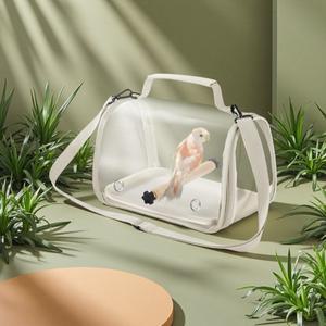 나무 받침대가 있는 휴대용 새장  앵무새  햄스터 등 소형 애완동워터에게 적합하며  여행 및 야외 활동에