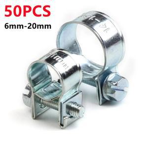 50개 호스 클립 미니 소형 연료 라인 클램프 디젤 휘발유 파이프 6-8mm 8-10mm 10-12mm 12-14mm 조절식 튜