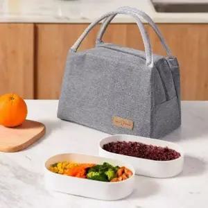 고품질 피크닉 사무실 무지 도시락 휴대용 손잡이 가방 캠핑 (WFKB6QR)