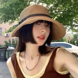 여성 리본포인트 왕골모자 라피아햇 페도라