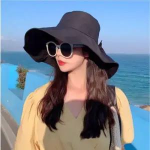 자외선차단 와이드챙 빅사이즈 리본 장식 벙거지 모자