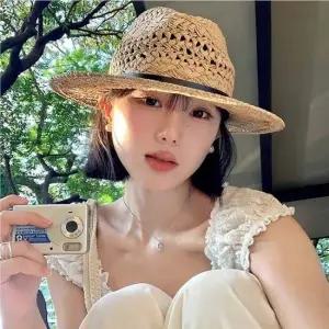 남녀공용모자 벨트포인트 여름 밀짚모자 라탄모자