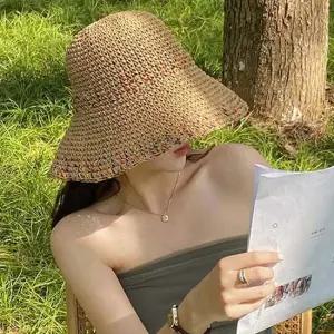 여성 여름 왕골 밀짚 벙거지 버킷햇 모자 베이지