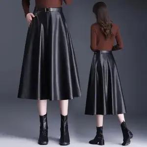 여친 스커트 가을 겨울 양 롱스커트 슬림핏 중기장 가죽 리얼 OP4