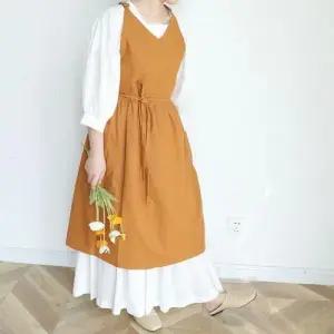 린넨 브이넥 원피스 앞치마 북유럽 스타일 여성용 WFIL5UP