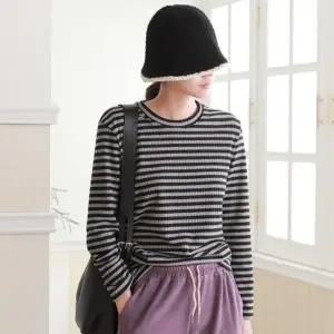 4컬러 세련 여자 스트라이프 데일리 겨울 긴팔 기모티셔츠