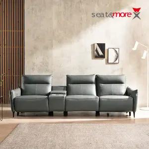 [시트앤모어]스완플러스 4인 이태리천연통가죽 리클라이너소파-로얄그레이