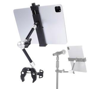 [미국배송] 마이크 스탠드용 슈퍼 클램프 & 10 롱 알루미늄 합금 매직 암이 장착된 FPN 태블릿 홀더 아이패드호환 프로 12.9 에어 미니/넥서스/삼성호환 삼성제품호환 탭과 호환되는 사이드 마운트 음악 스탠드 홀더