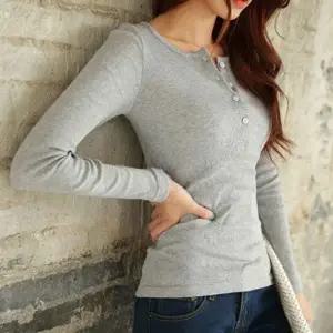 티셔츠 가을겨울티셔츠 여자티셔츠 여성 여자가을옷 골지 무지티 앞단추 여자