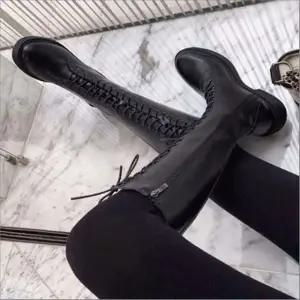 여성 겨울 기모안감 롱부츠 레이스업 워커 슬림