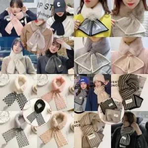 남녀공용 목도리    쁘띠목도리 겨울 퍼 토끼털 쁘띠 니트 하운드투스 방한 발열 체크 캐시라이크