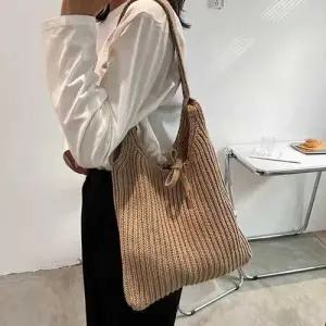 니트 뜨개 투웨이 숄더 토트백 무지 사계절 패션가방 WEC907D