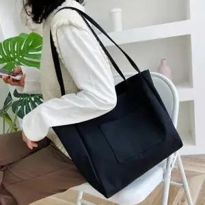 간편한 대용량 캔버스 포켓 숄더백 무지 에코백 학생 WEC9081