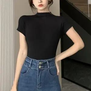 여성 여름 티셔츠 자켓 이너 반팔티 반목 모크넥 상의 3컬러