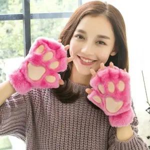 부드러운 곰발바닥 반장갑  스마트폰장갑  손가락장갑 털장갑