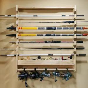 원목 낚시대 벽걸이 거치대 베이트 스피닝릴 정리함