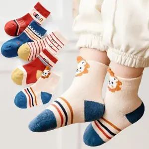 준캡 어린이 아동양말 리본타이라이언 중목 유아동양말 5족세트 4계절 면양말