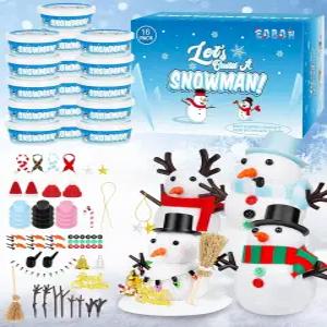 16팩 눈사람 키트 용 공예 제작 크리스마스 창의적인 에어 드라이 클레이 모델링 반죽 창의력 향상 겨울